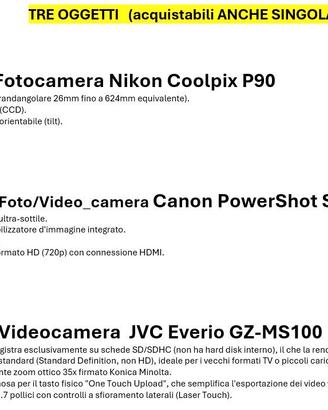 video/foto camere   CANON   -  NIKON  -  JVC