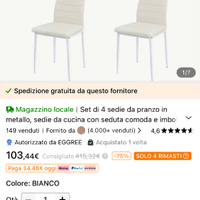 Set 4 sedie bianche imbottite nuove