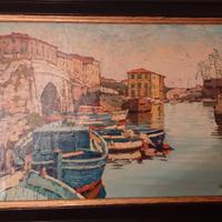 Livorno olio tela 50x70 porto cantiere Orlando