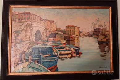 Livorno olio tela 50x70 porto cantiere Orlando