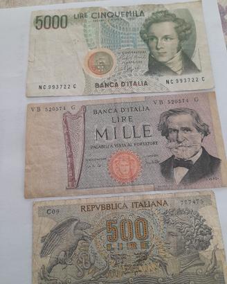 lotto 5 banconote della lira 