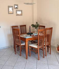 Tavola in legno 120x90 con 6 sedie