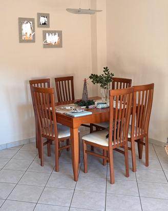 Tavola in legno 120x90 con 6 sedie