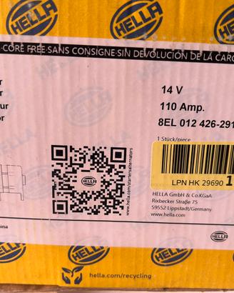 Alternatore HELLA 8EL 012 426-291 14V 110A – NUOVO