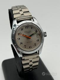 keller grey vintage watch nos swiss made 70s 33mm