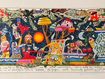 Quadro serigrafia F. Musante 35x80 corro felice