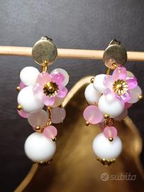 orecchini quarzo rosa,onoce biancho,acciaio