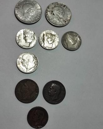 Set 9 monete Lire del Regno d'Italia vintage