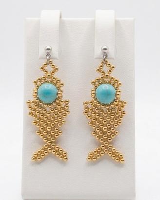 Orecchini Pietre Turchese Boho Vintage Fishbone