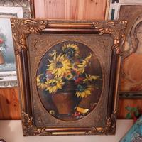 Quadro Antico firmato anni 50 Girasoli cm 63x53