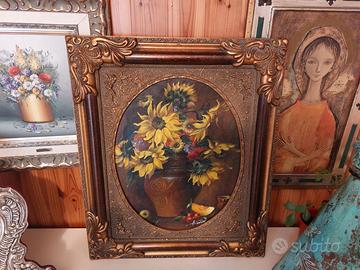 Quadro Antico firmato anni 50 Girasoli cm 63x53