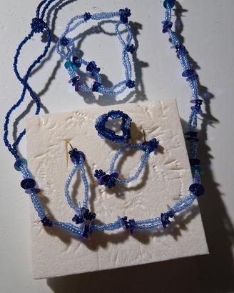 Parure perline blu e viola