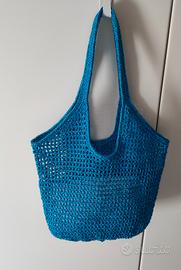 Borsa rete turchese lurex uncinetto 