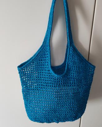 Borsa rete turchese lurex uncinetto 