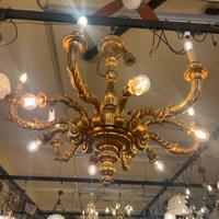 lampadario antico legno oro
