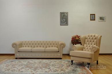 Divano Chesterfield 3 posti + Bergère capitonné
