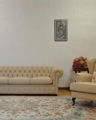 Divano Chesterfield 3 posti + Bergère capitonné