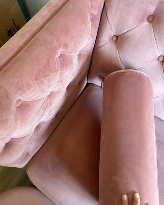 Divano 3 posti velluto rosa cipria