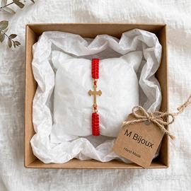 Bracciale Filo Rosso Croce Oro 14K Vero