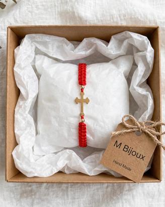 Bracciale Filo Rosso Croce Oro 14K Vero