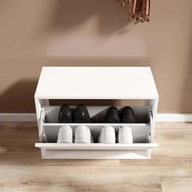 Scarpiera in legno bianca con anta a ribalta