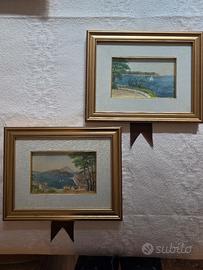 Coppia dipinti vintage paesaggio costiero (1965)) 
