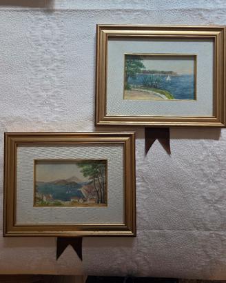 Coppia dipinti vintage paesaggio costiero (1965)) 