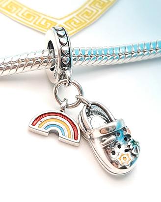 Charm argento 925 arcobaleno crocs ciabatta cuore 