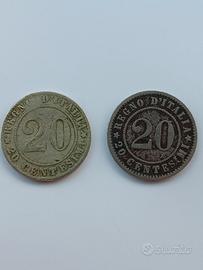 Lotto 2 monete 20 Centesimi Umberto I  1894 e 1895
