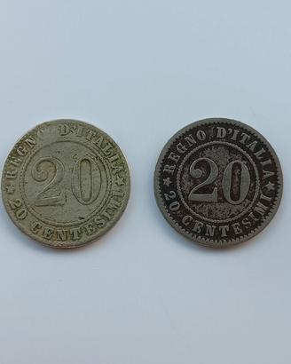 Lotto 2 monete 20 Centesimi Umberto I  1894 e 1895