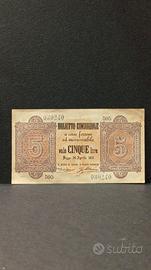 5 Lire del 1879 (TERZO DECRETO)  Biglietto Consor