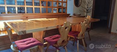Tavolo massiccio in Pino 90x230 cm + sedie e panca