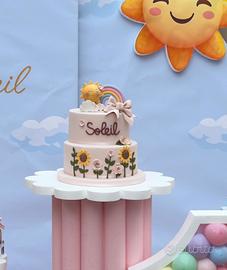 Torta finta a due piani - Tema Sole e Arcobaleno