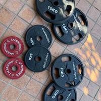 Attrezzatura palestra, manubri, bilanciere, dischi