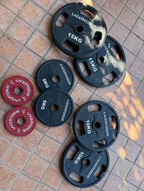 Attrezzatura palestra, manubri, bilanciere, dischi