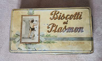 Scatola vintage in latta dei Biscotti al Plasmon