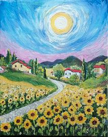 quadro paesaggio girasoli 24 x 30 