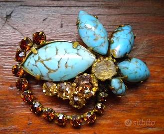 Spilla pietre chiare ed azzurrite 1960