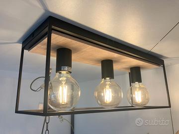 Lampada soffitto "industriale" metallo/legno
