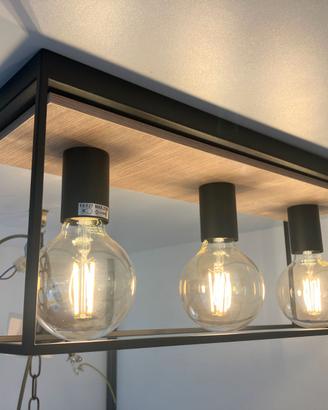 Lampada soffitto "industriale" metallo/legno