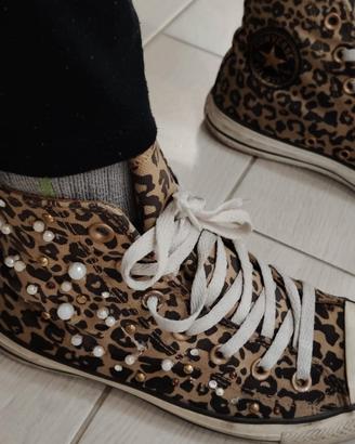 Converse All Star Leopardo con Borchie & Perle