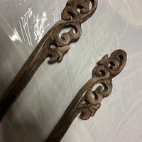 Coppia bastoni tende legno intagliato cinesi L.70/