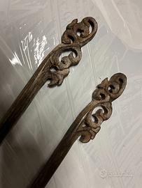 Coppia bastoni tende legno intagliato cinesi L.70/