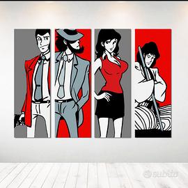 Set 4 Quadri Personaggi Lupin Dipinto a Mano 30x90
