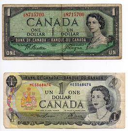 2 banconote da 1 dollaro canadese