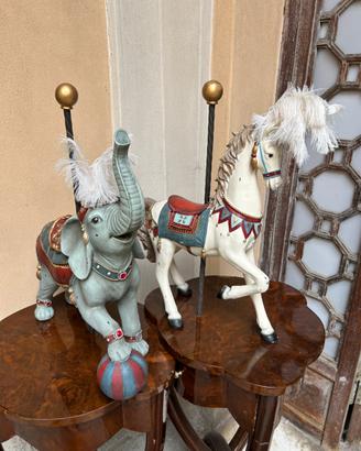Coppia statue circo elefante e cavallo
