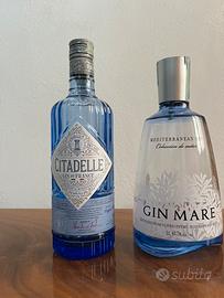Bottiglie  vuote citadelle e gin mare