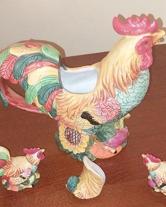 gallo despencer in ceramica + 2  piccoli