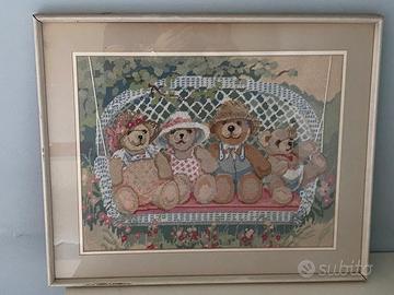 Quadro ricamato a mano con orsetti Teddy Bear