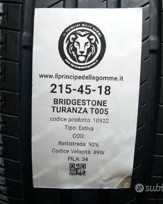 2 gomme 215 45 18 bridgestone a10922